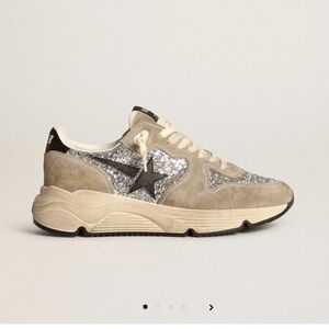 Golden Goose Silver Glitter and Beige Sneakers